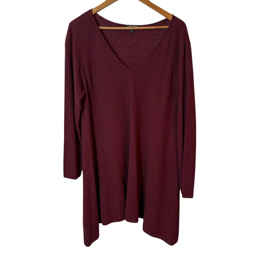 Eileen Fisher XL Merino Wool Burgundy Tunic Sweater Dress